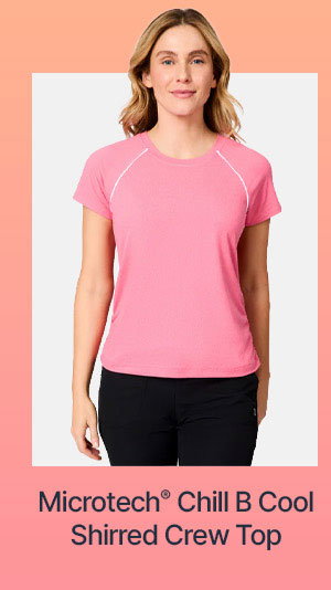 women's microtech chill b cool shirred crew top