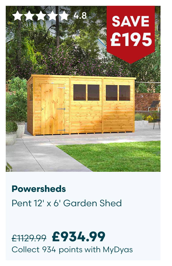 Powersheds Pent 12' x 6' Garden Shed