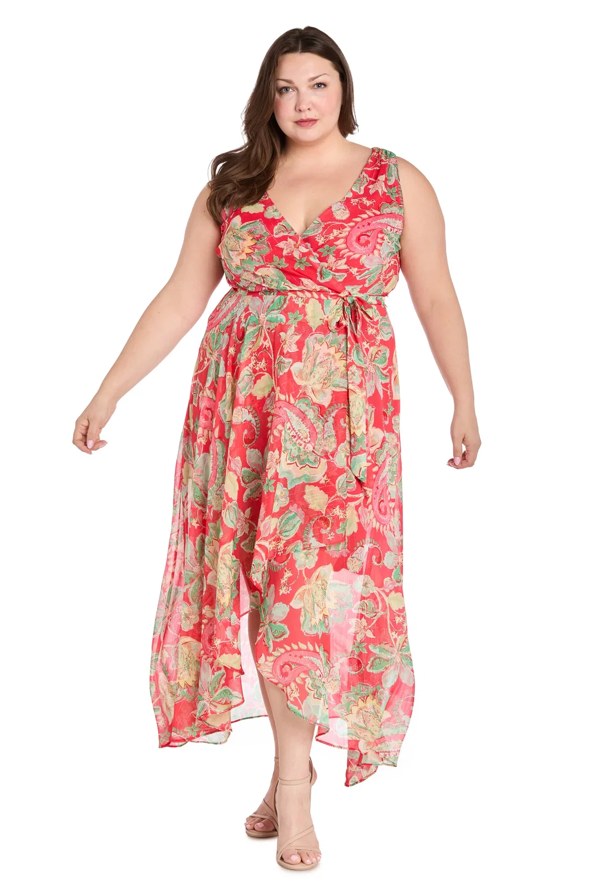 Image of Printed Chiffon Surplice Maxi  - Plus