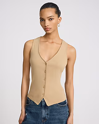 Ribbed Button Front Knit Vest