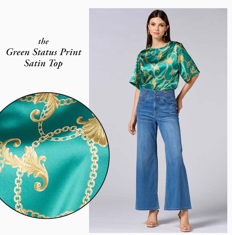 Shop Green Status Print Satin Top