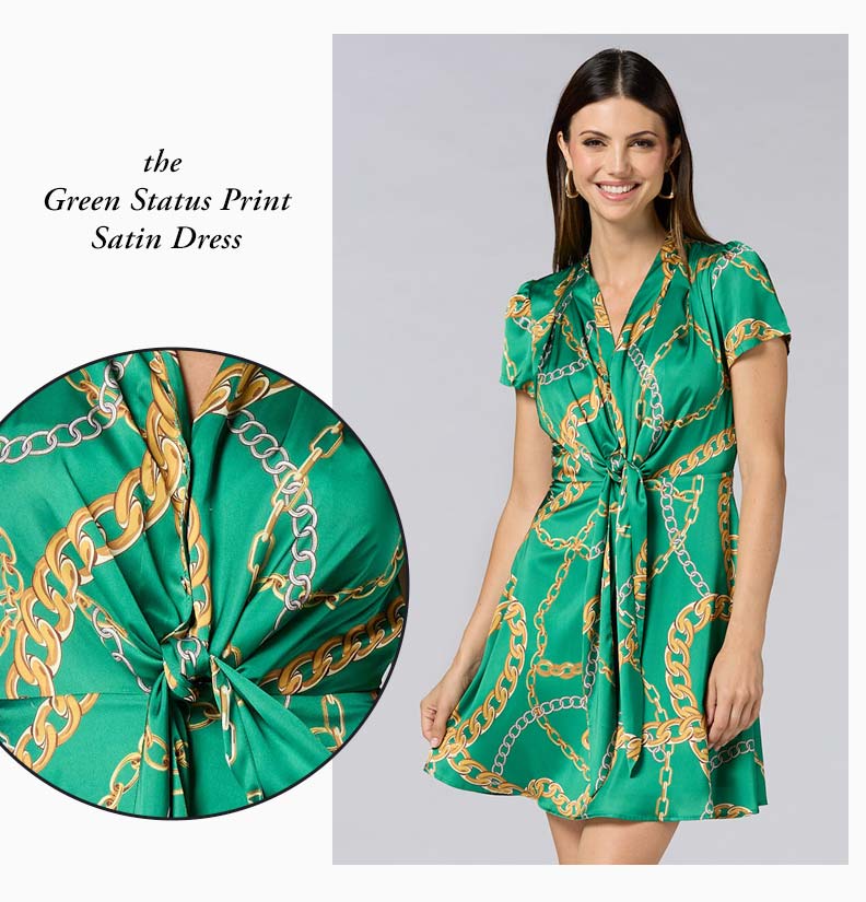 Shop Green Status Print Satin Dress