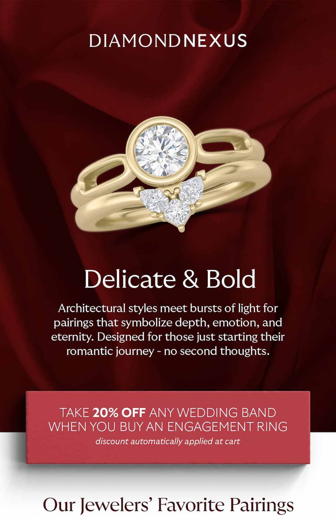 A bold engagement and wedding band pairing