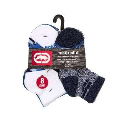 Ecko Performance Boys 1/2 Cushion Quarter Socks - 8 Pack, Assorted Colors