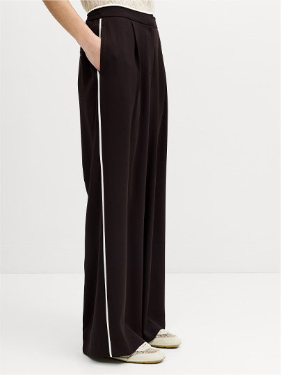 Vinnie Tailored Brown Contrast Trim Wide Leg Trousers