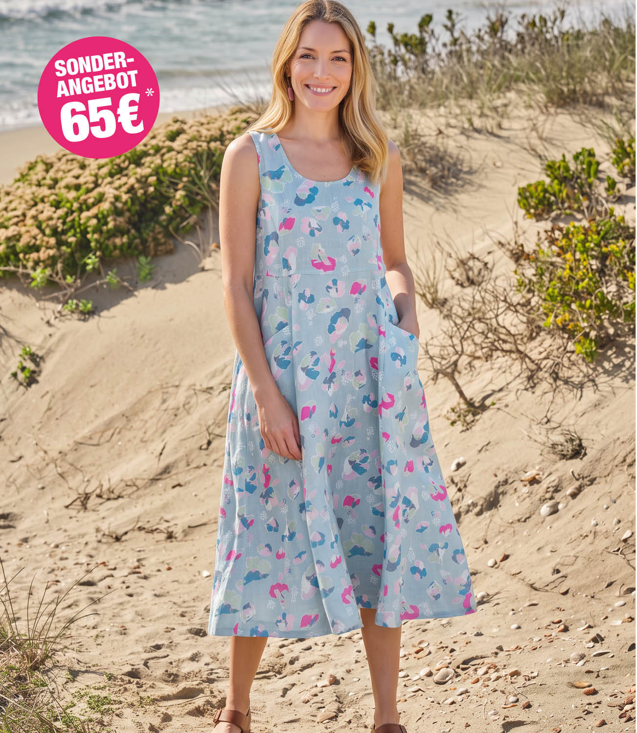 Trägerkleid mit Taschen aus Leinen für Damen