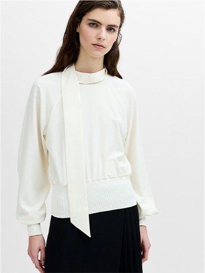 Krista Cream Scarf Neck Fitted Top