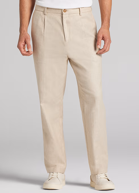Modern Fit Pleated Stretch Linen Blend Chinos