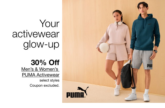 Your activewear glow-up | 30% Off Men's & Women's PUMA Activewear | select styles | Coupon excluded.