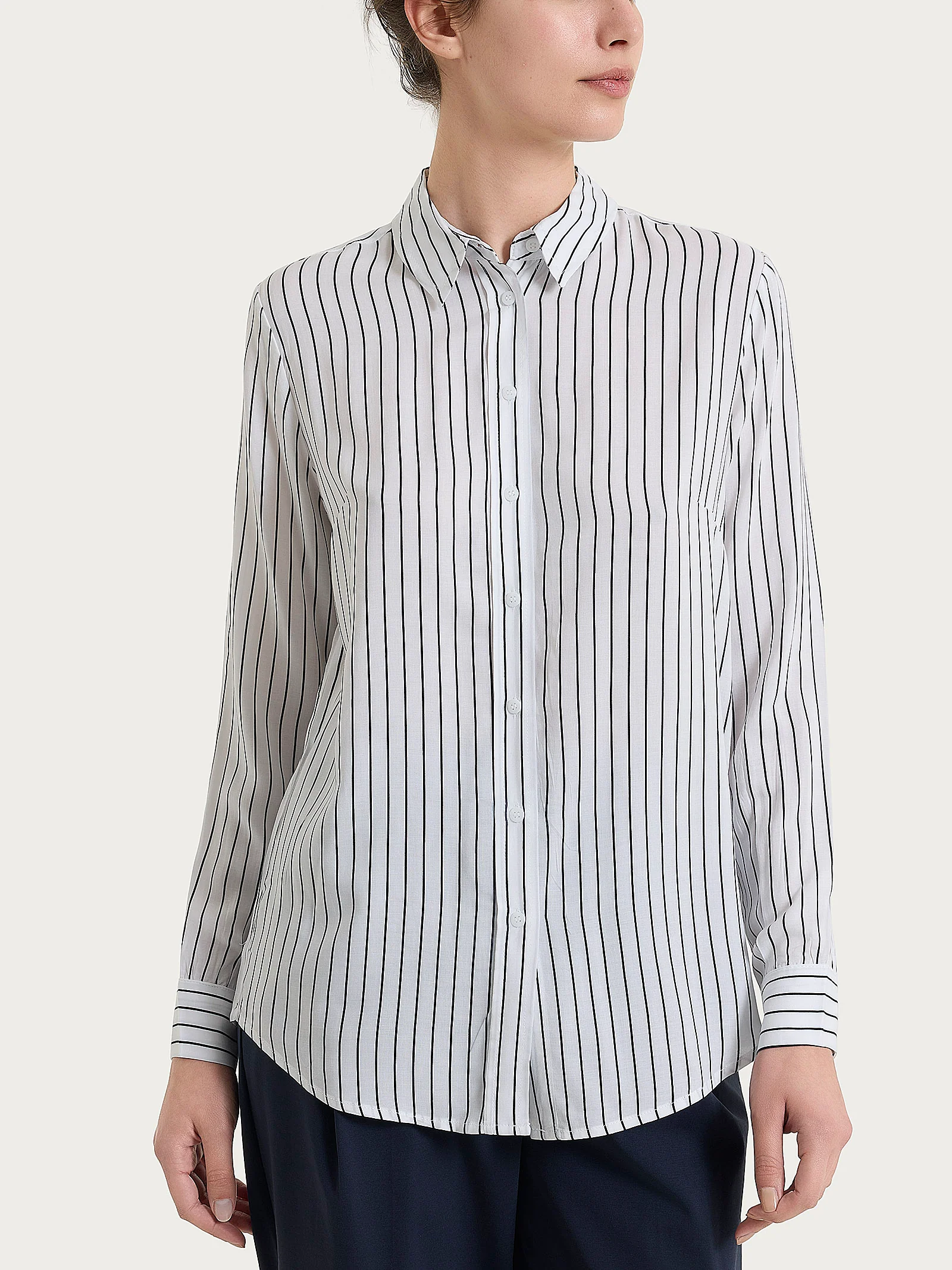 Image of Camicia a righe in EcoSeta - Fant.Bleu