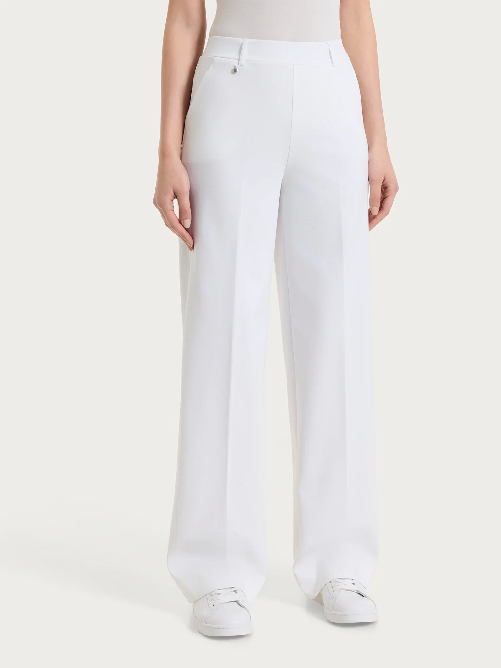 Image of Pantalone a palazzo con tasche in Compact Light - Bianco