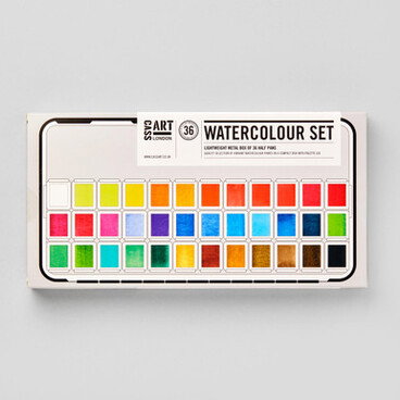 Cass Art Watercolour Lightweight Metal Box Half Pan Set of 36