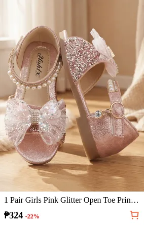 1 Pair Girls Pink Glitter Open Toe...