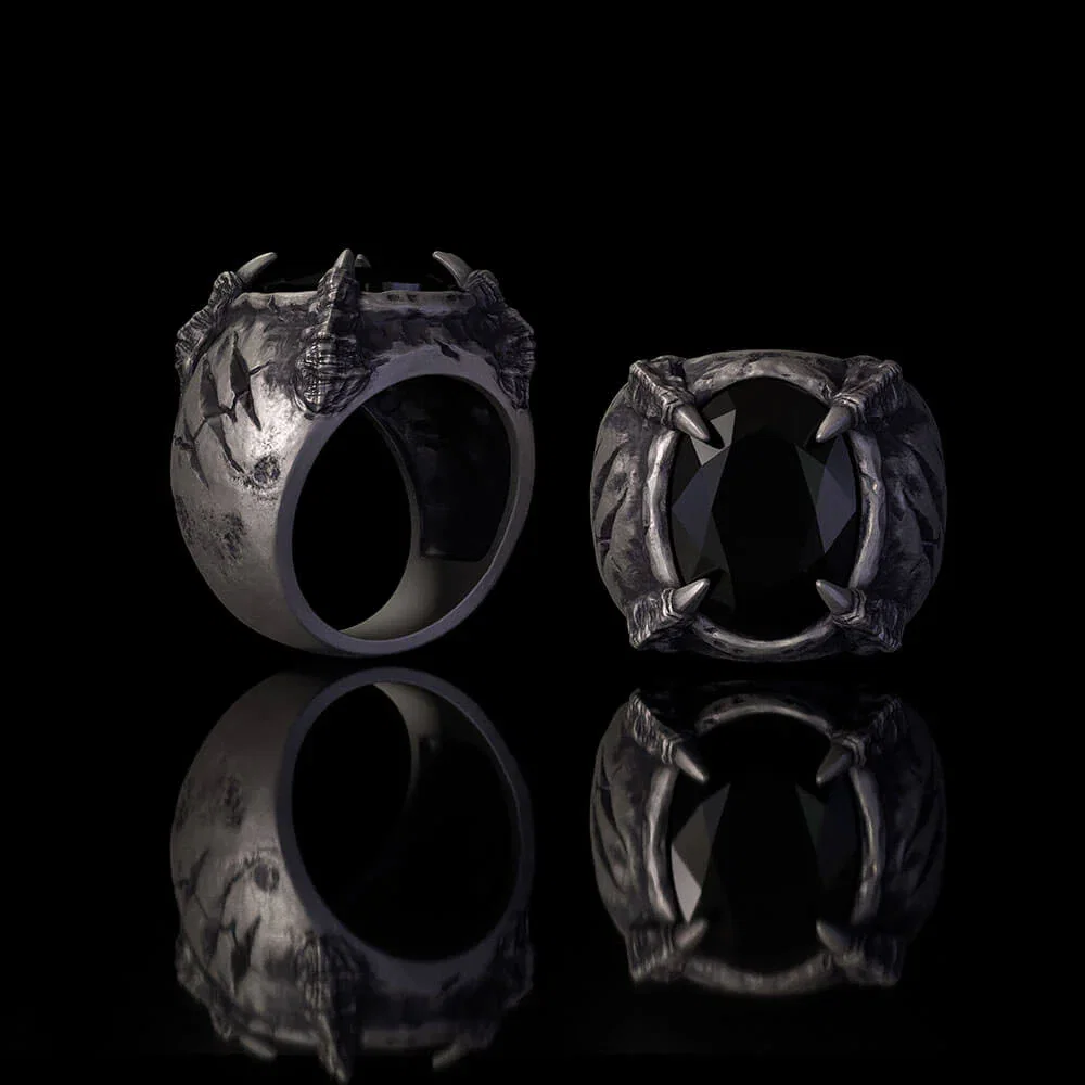Image of Gothic Beast Claw Gemstone Sterling Silver Ring