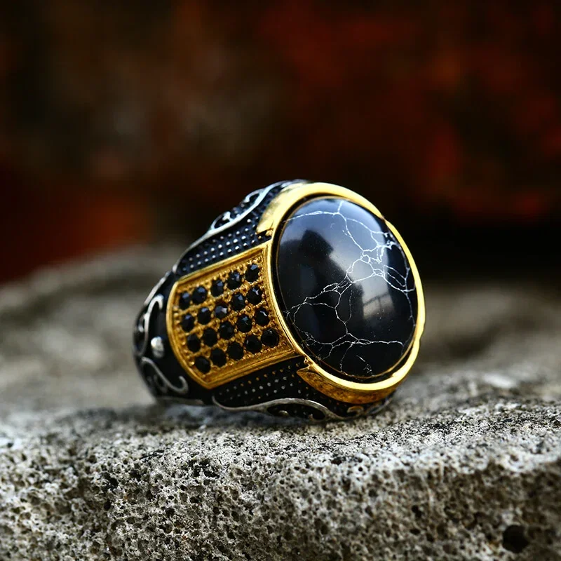 Image of Vintage Black Stone Stainless Steel Gemstone Ring