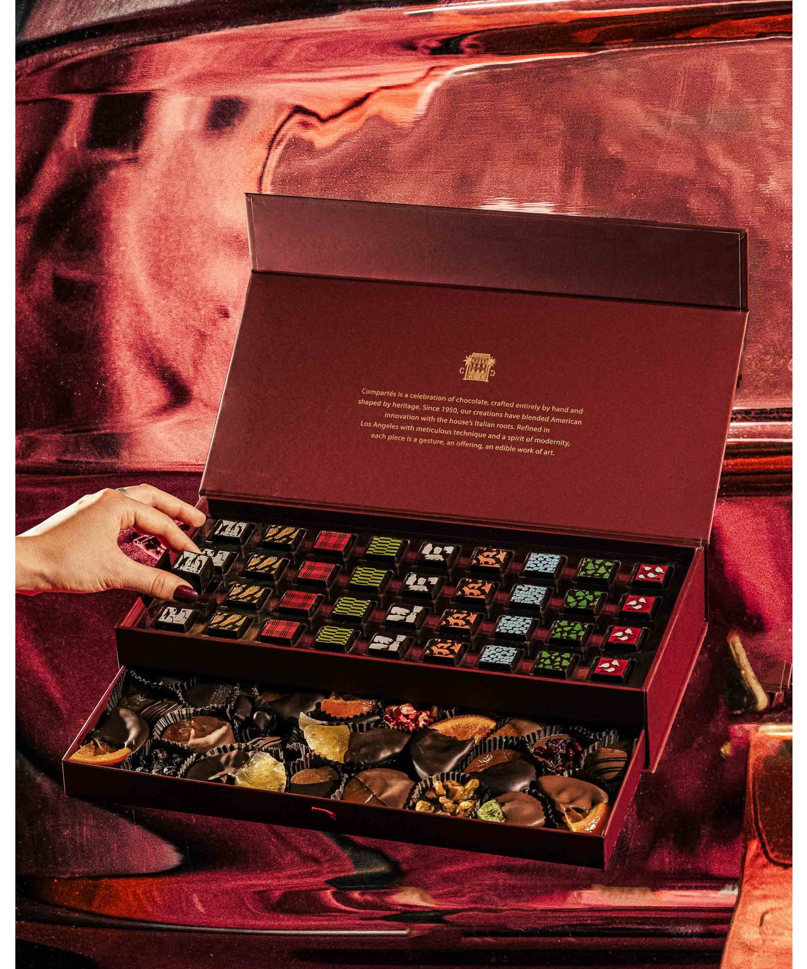 Burgundy Chocolate Drawer Gift Box - Chocolate & Fruit