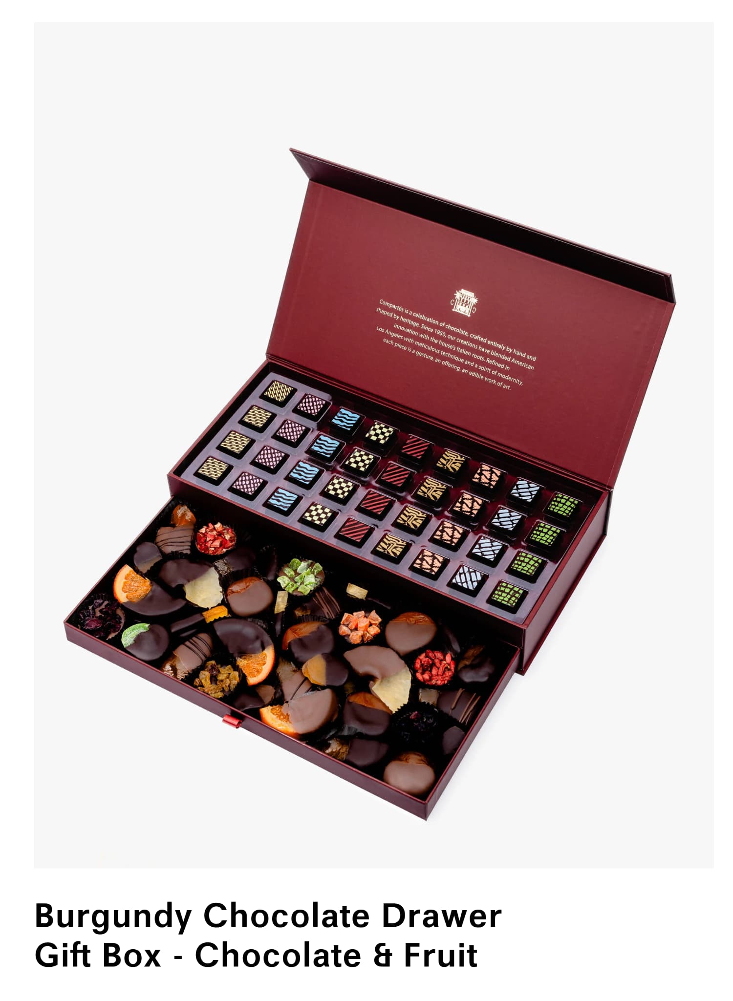 Burgundy Chocolate Drawer Gift Box - Chocolate & Fruit