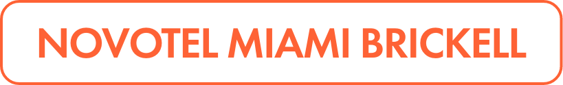 Rectangular banner featuring the text NOVOTEL MIAMI BRICKELL in bold orange letters.