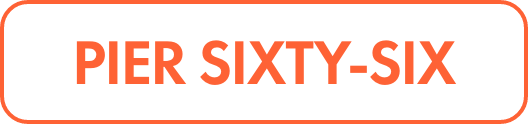 The image features the text "PIER SIXTY-SIX" in bold, uppercase orange letters centered within a rounded rectangular border.