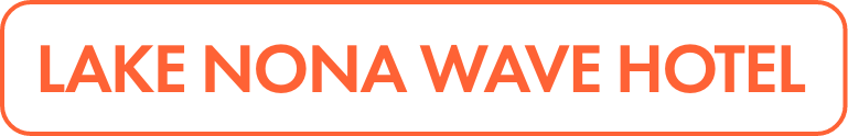 Rectangular banner featuring the text Lake Nona Wave Hotel in bold orange letters.