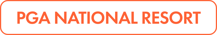 Rectangular banner featuring the text "PGA NATIONAL RESORT" in bold orange capital letters.