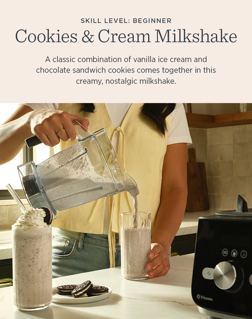 A classic combination of vanilla ice cream and chocolate sandwich cookies comes together in this creamy, nostalgic milkshake.