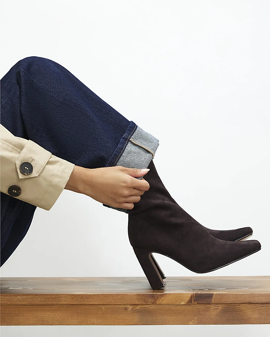 Womens Brown Wide Fit Square Toe Heeled Ankle Boots