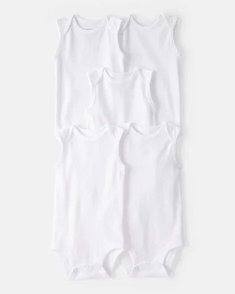 Image of Baby 5-Pack Sleeveless Bodysuits - White