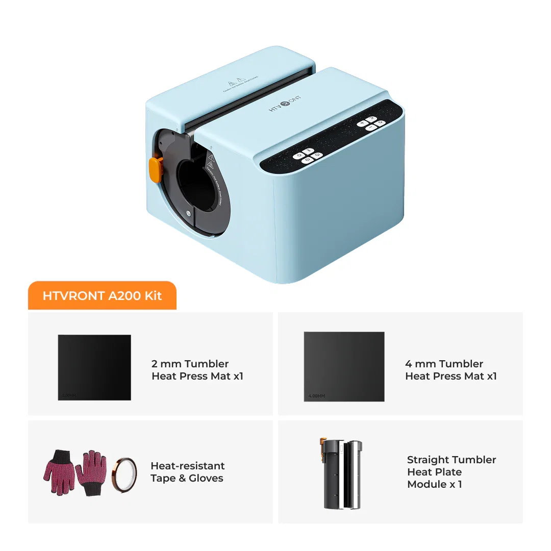 New！HTVRONT A200 Auto Tumbler Heat Press - A200 Kit (For Straight Tumbler+Glass.) / Bubble Blue