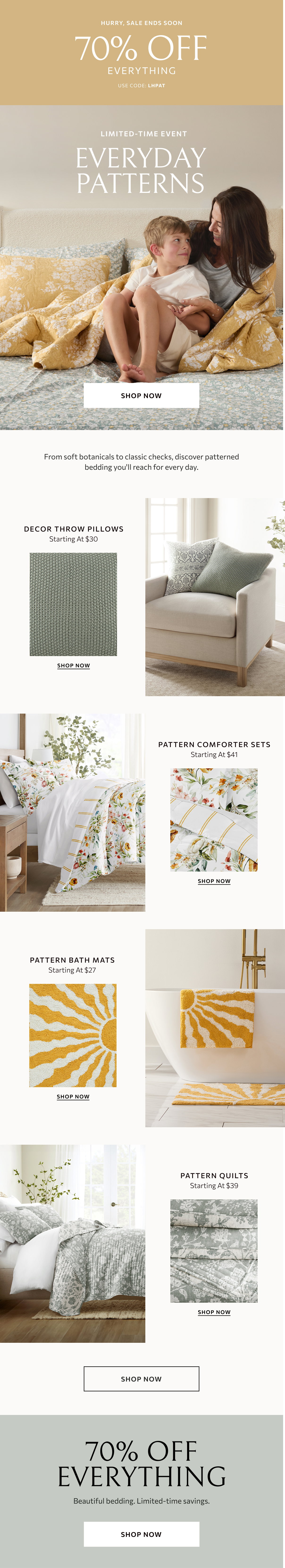 Enjoy 70% off storewide plus free shipping & returns with offer code LHPAT.