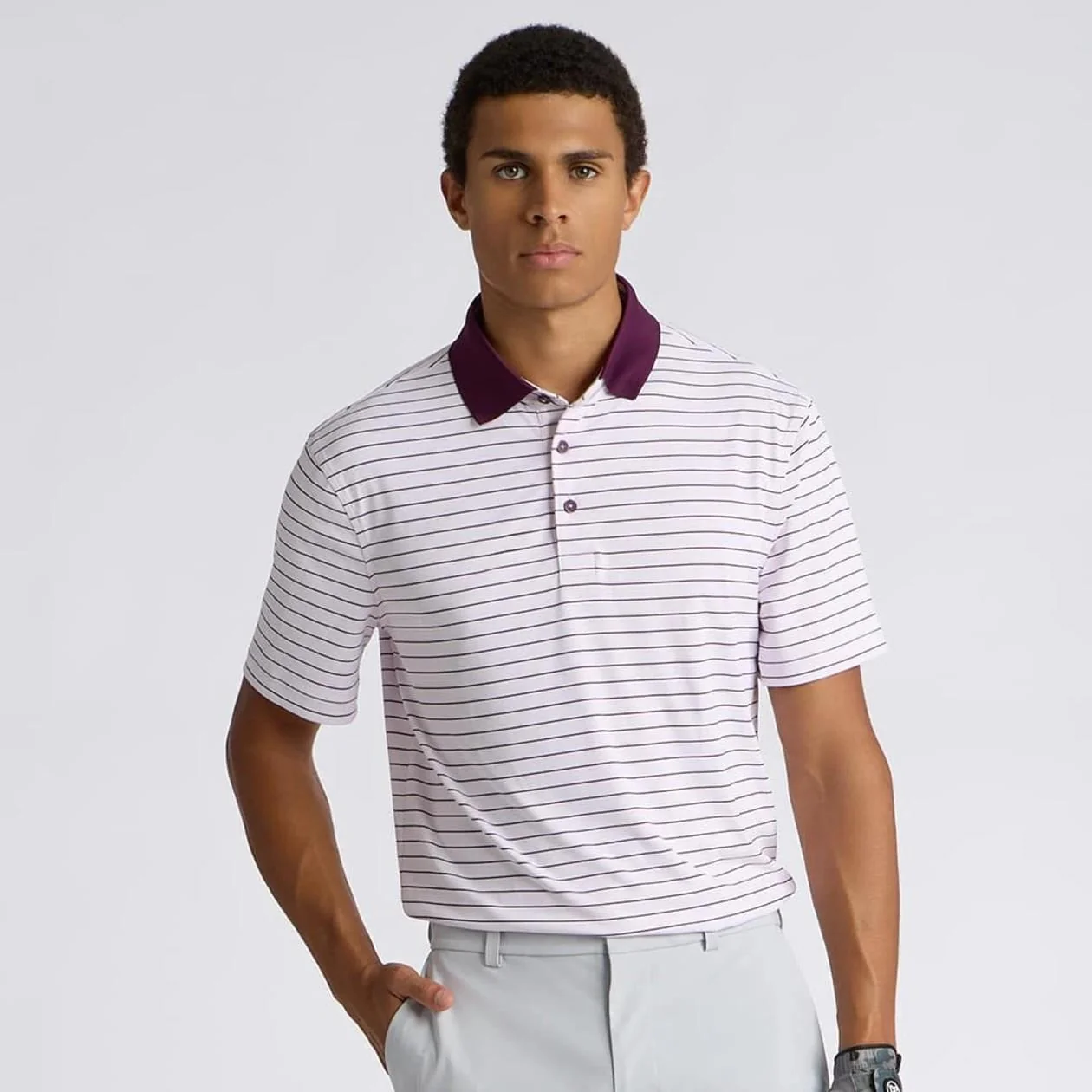 Image of Herringbone Stripe Tech Jersey Polo Blush/Dark Plum