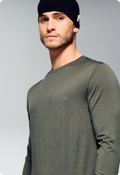Men's 100% Merino Long Sleeve Crew Top - Light Moss