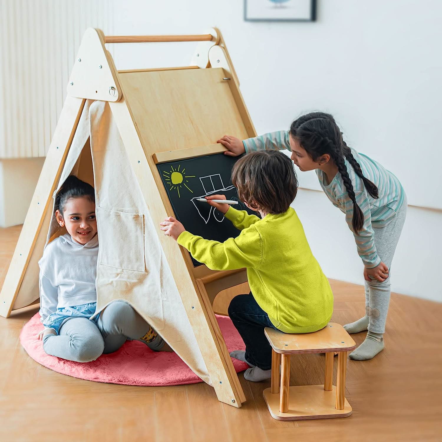 Image of Oak - Wood Learning Tent and Climber with Desk and Chair