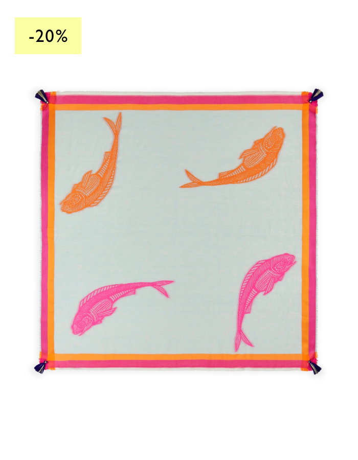 Jacquard-Tuch aus Baumwoll-Mix mit Fisch-Motiven
