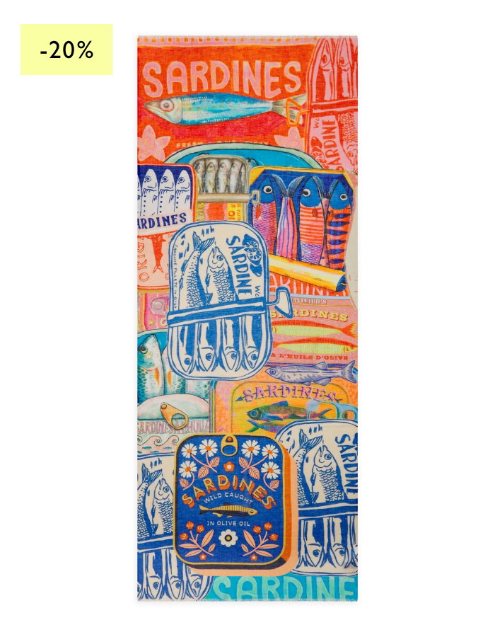 Schal aus Baumwollmix mit Sardinen-Motiven