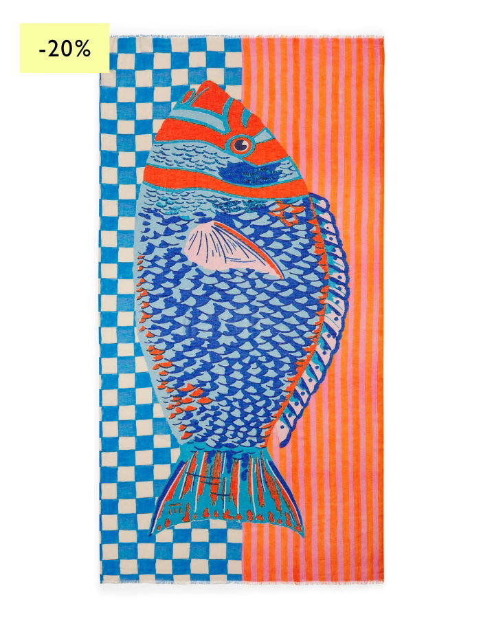 Schal aus Baumwollmix mit Fisch-Motiv