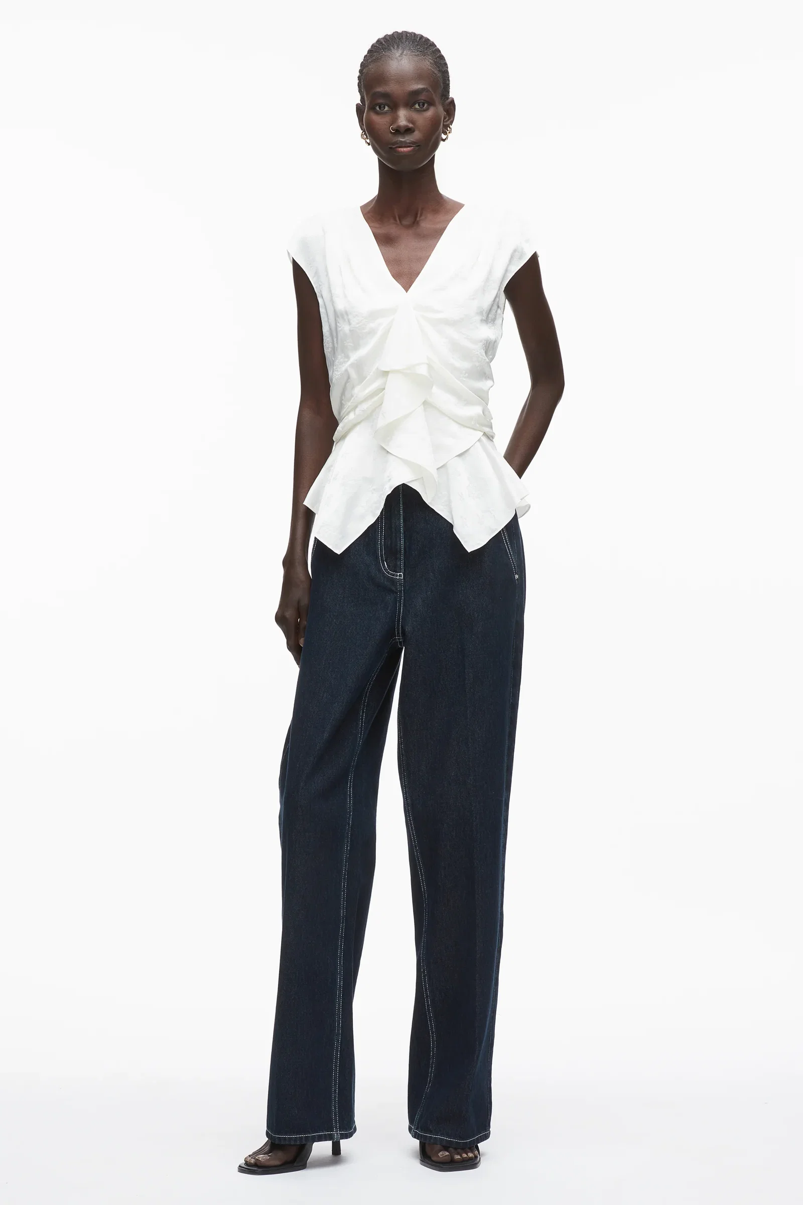 Image of Floral Jacquard Draped Handkerchief Top
