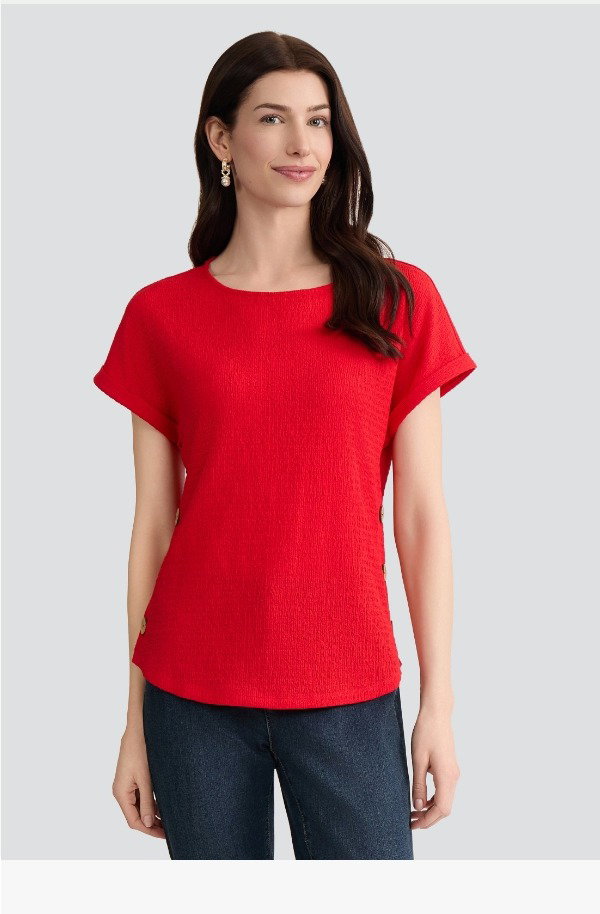 Side Button Blouse, Seabreeze Crinkle Rouge