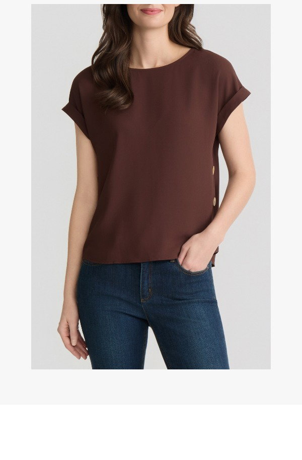 Side Button Blouse, Jasper Crepe Fudge
