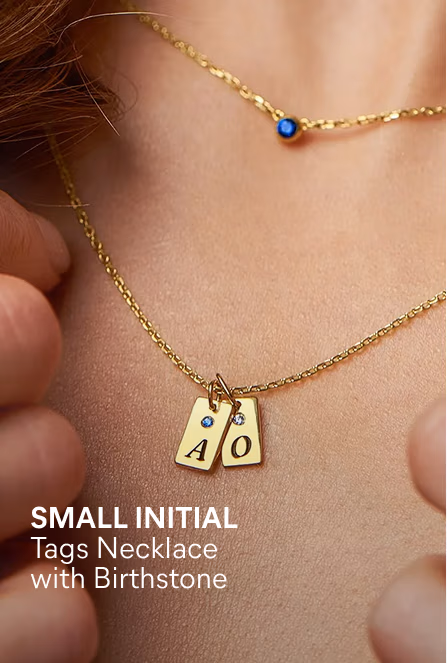Small Initial 2 Tag Necklace with Birthstone