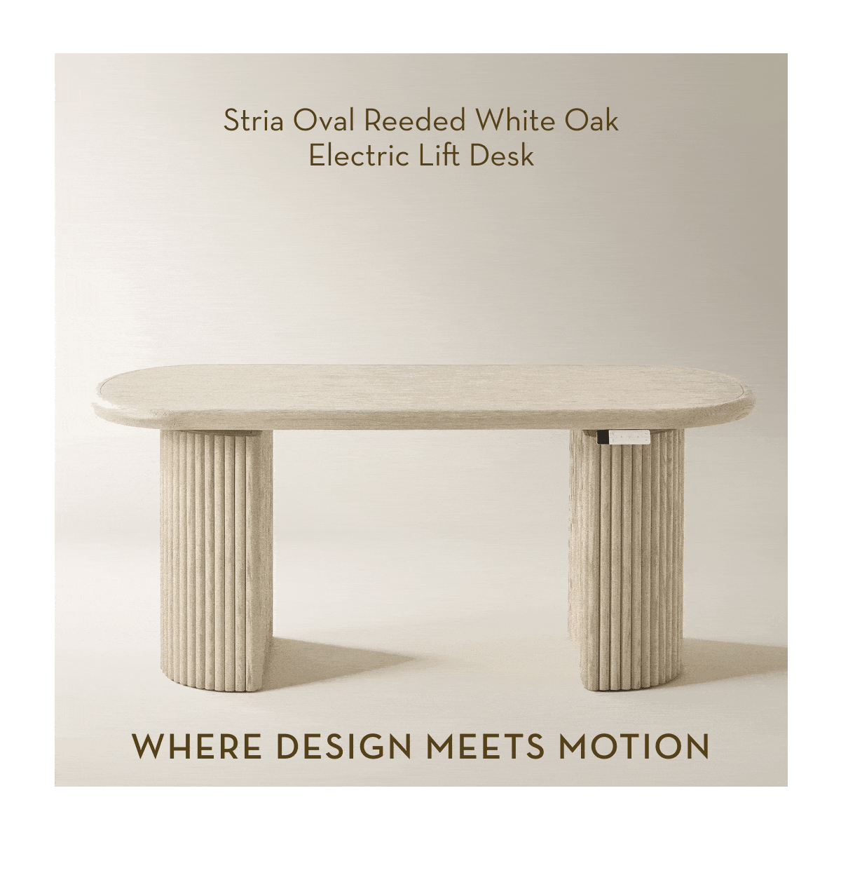 Stria Oval Reeded White Oak Electric Lift Desk