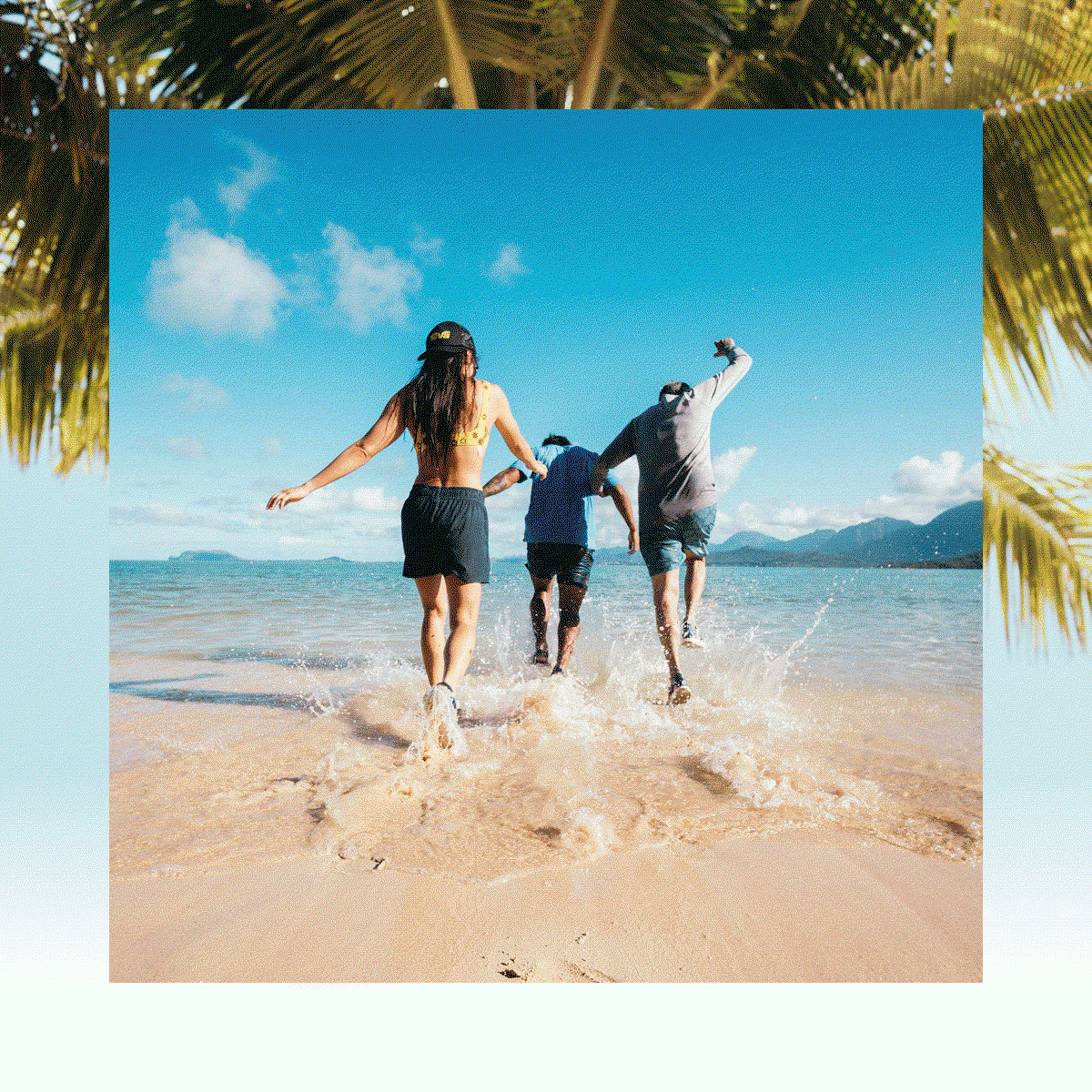 A gif of people in holiday settings, all wearing Teva sandals.