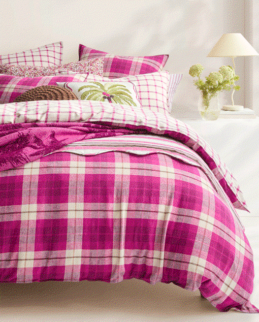 Check Linen Cotton quilt cover set