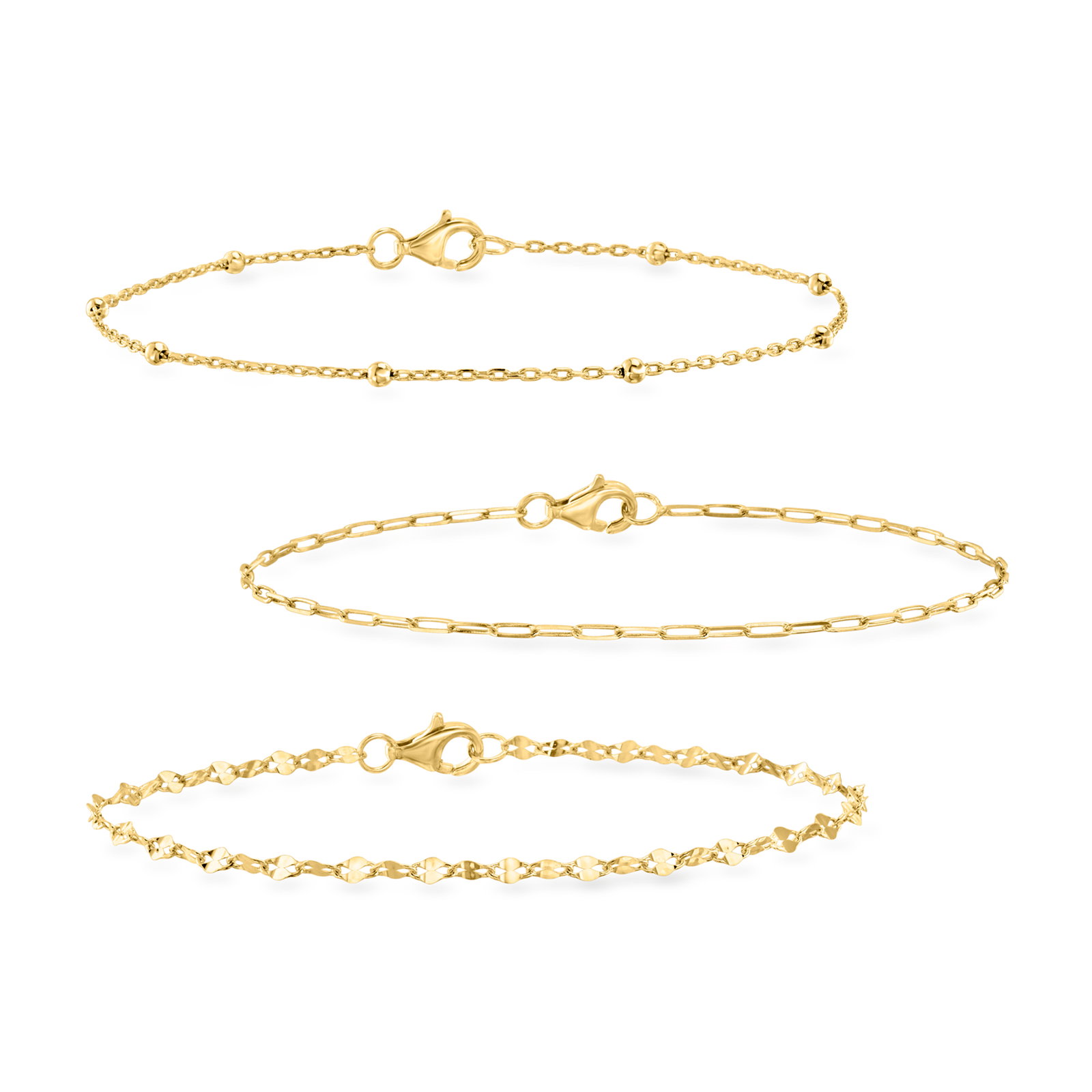 Image of 18kt Gold Over Sterling Jewelry Set: Bead Station, Paper Clip Link and Lumachina-Chain Bracelets