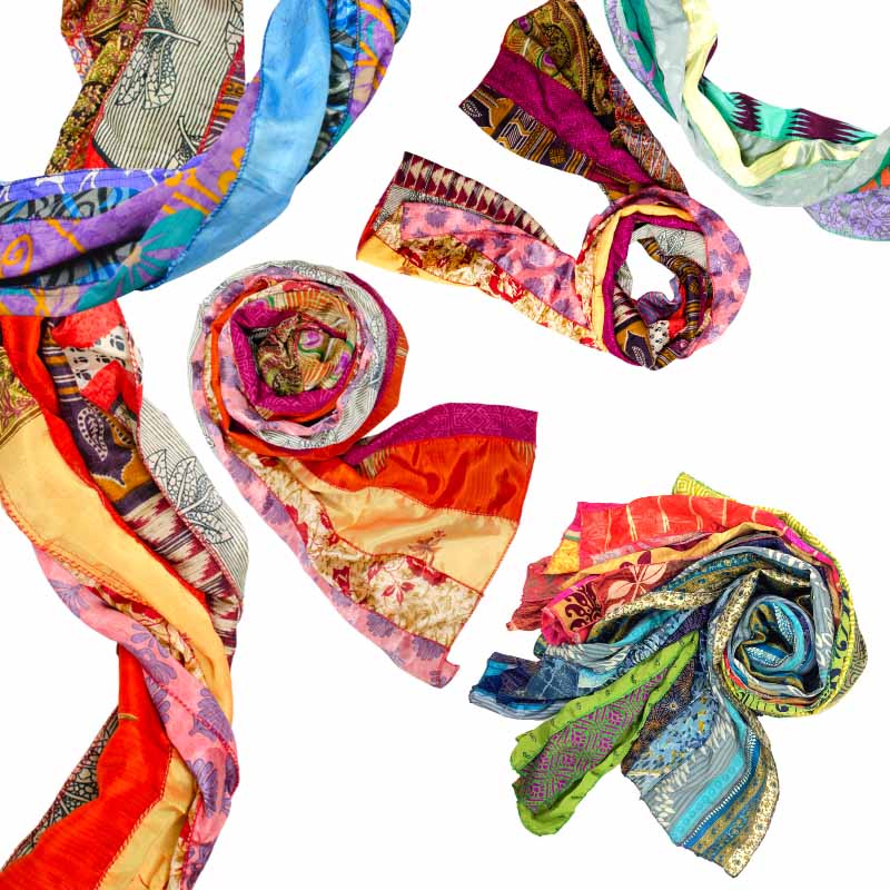 Medley Scarf, hand-pieced from reclaimed sari silk