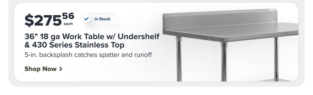 John Boos FBLGR5-3630 36" 18 ga Work Table w/ Undershelf & 430 Series Stainless Top, 5" Backsplash
