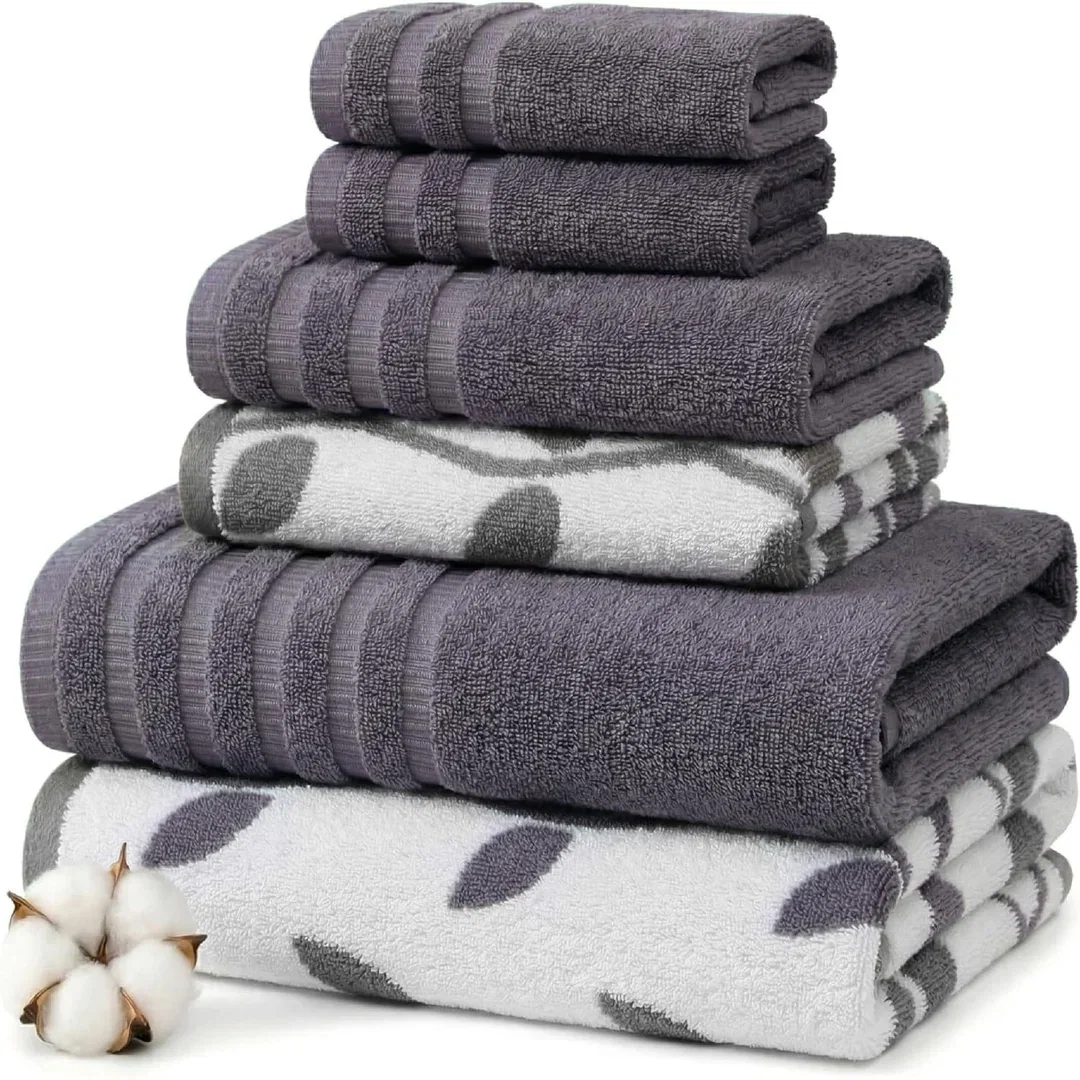 Modern Threads Organic Vines 100% Cotton 6-Piece Jacquard & Solid Towel Set