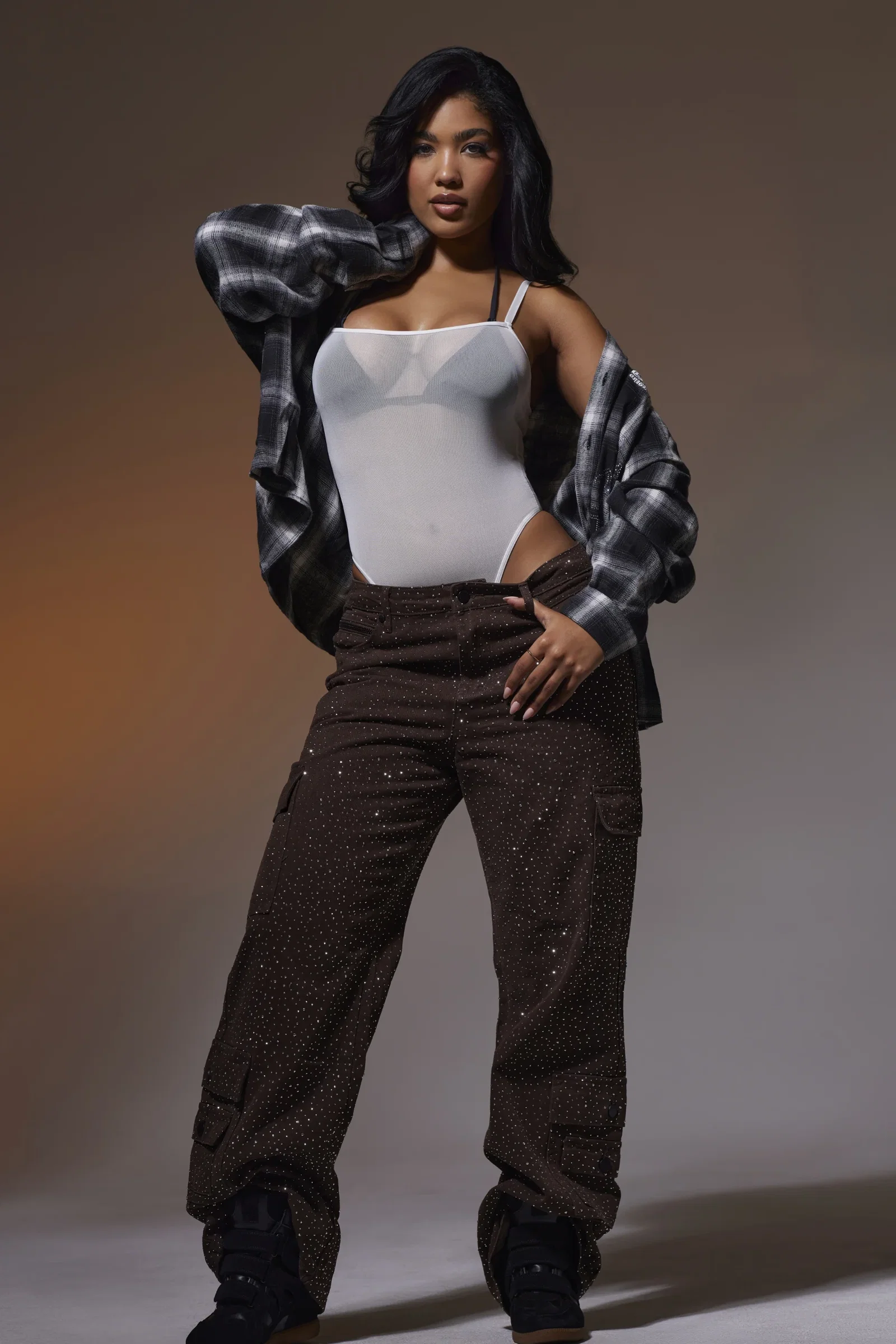 Image of Dominika Brown Rhinestone Baggy Fit Jean