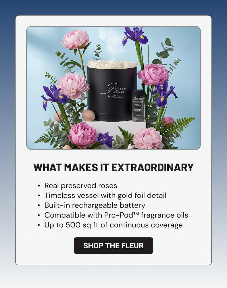 What makes it extraordinary. Real preserved roses. Timeless vessel with gold foil detail. Built-in rechargeable battery. Compatible with Pro-Pod™ fragrance oils. Up to 500 sq ft of continuous coverage. Shop The Fleur.