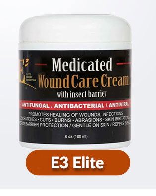E3 equine medicated wound care cream with insect barrier